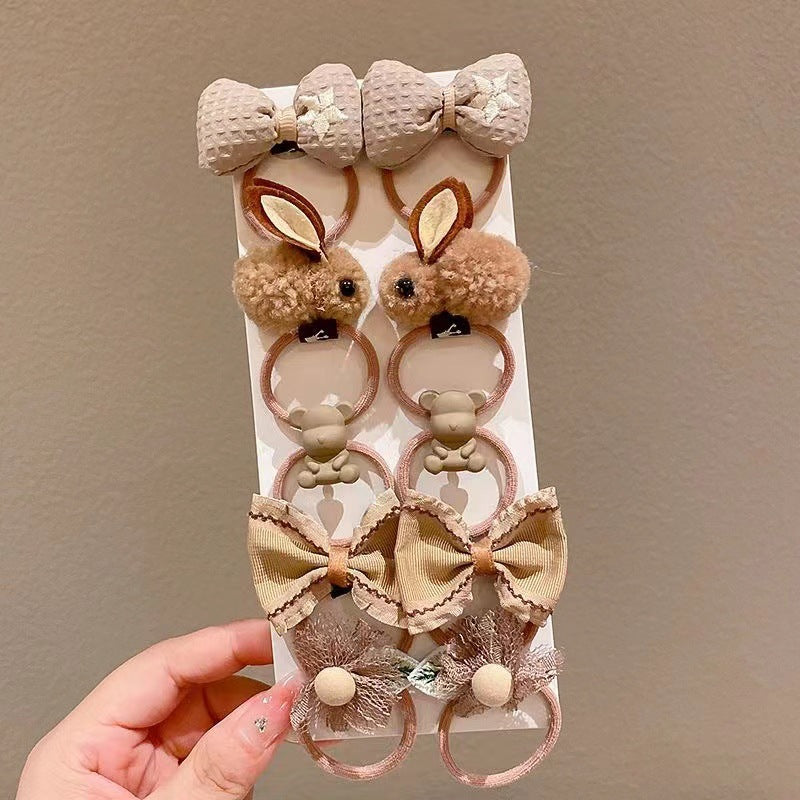 Wholesale Multi Piece Set Autumn and Winter Plush Hair Clip, Children's Coffee Color Cute Forehead Bangs Hair Clip